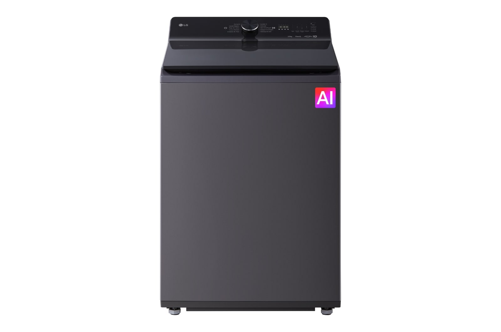 Vista frontal de Lavadora Carga Superior LG 25Kg Gris Grafito AIDD EasyUnload WT25EGTX6